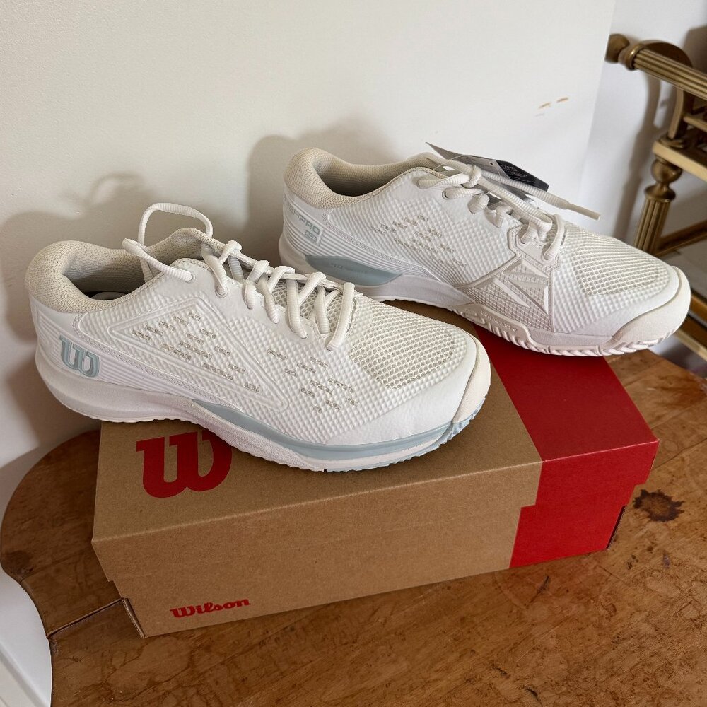 Wilson Rush Pro Ace Women’s Tennis Shoe in White & Baby Blue, Size 9